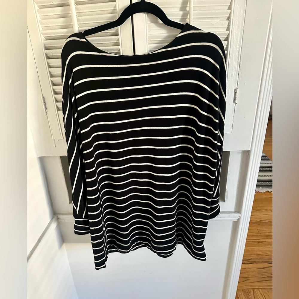 LOFT Black and White Striped Long Sleeve Top